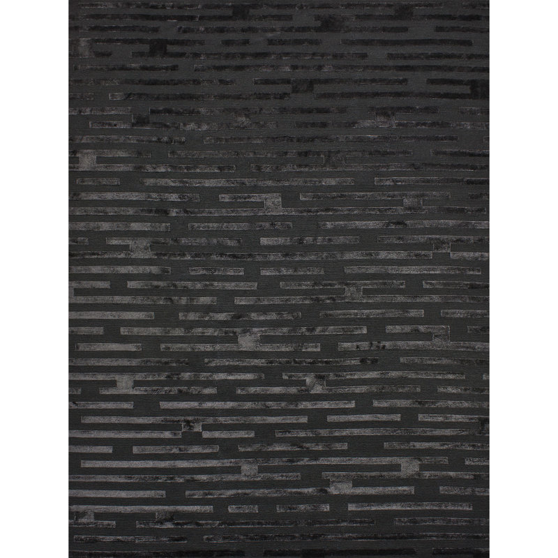 Tapis rayé rectangulaire en laine / viscose noir, Rectangle 9 pi x 12 pi