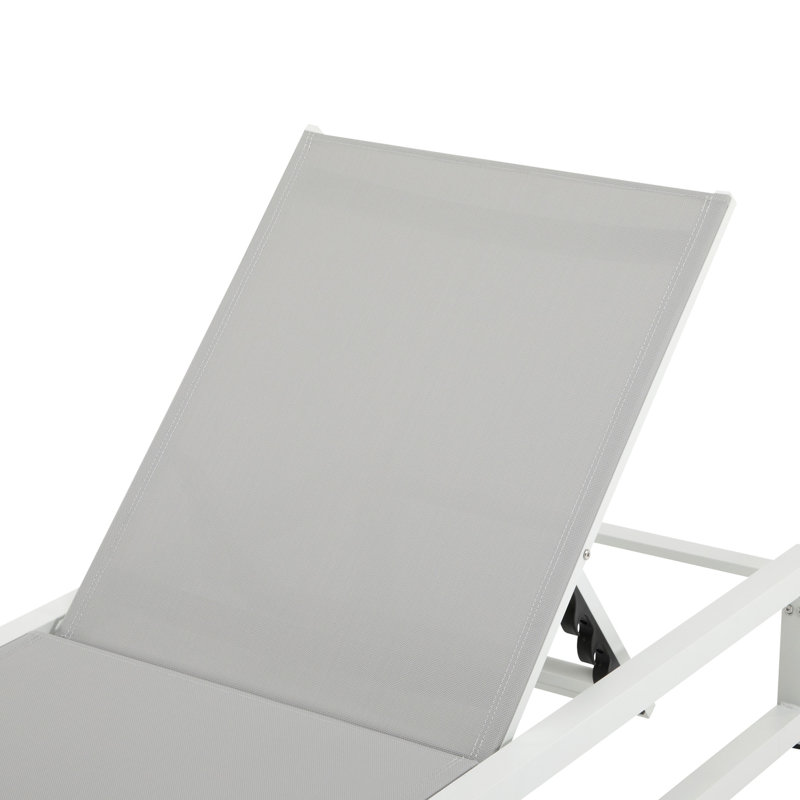 Chaise longue réglable à 5 niveaux pour 2 pièces pour l'extérieur, structure en aluminium avec filet, capacité de poids de 400 lb, position de bronzage au bord de la piscine à l'extérieur, et pour balcons de jardin, conception peu encombrante