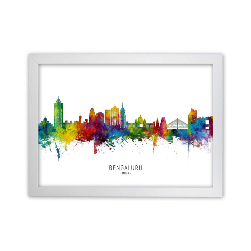 Bengaluru India Skyline by Michael Tompsett - Print, White Framed, 34cm H x 46cm W x 3cm D