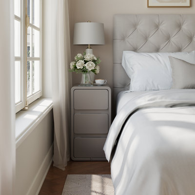 Nightstand -Bedside Table with Drawers, Nightstand with Leather Surface for Bedroom