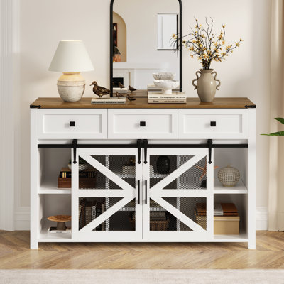 55'' Sliding Barn Door Sideboard Buffet Cabinet With 3 Drawers