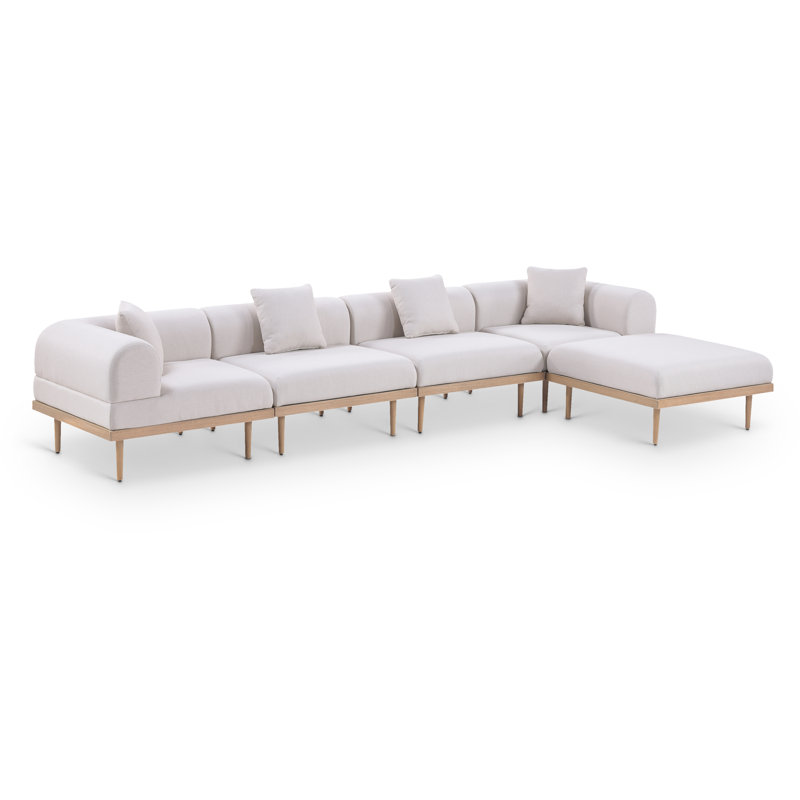 Canapé modulaire d'extérieur en oléfine résistant à l'eau 142 po Madeleine, Beige