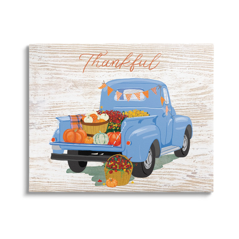 «Thankful Farmhouse Harvest Truckhar», art mural sur toile par Be Ni La, H 16 po x l 20 po x P 1,5 po