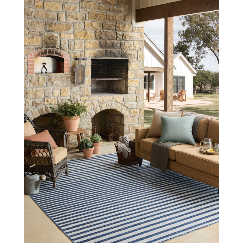 Loloi Easton Denim / Ivory Indoor / Outdoor Area Rug, Rectangle 8'6" x 11'6"