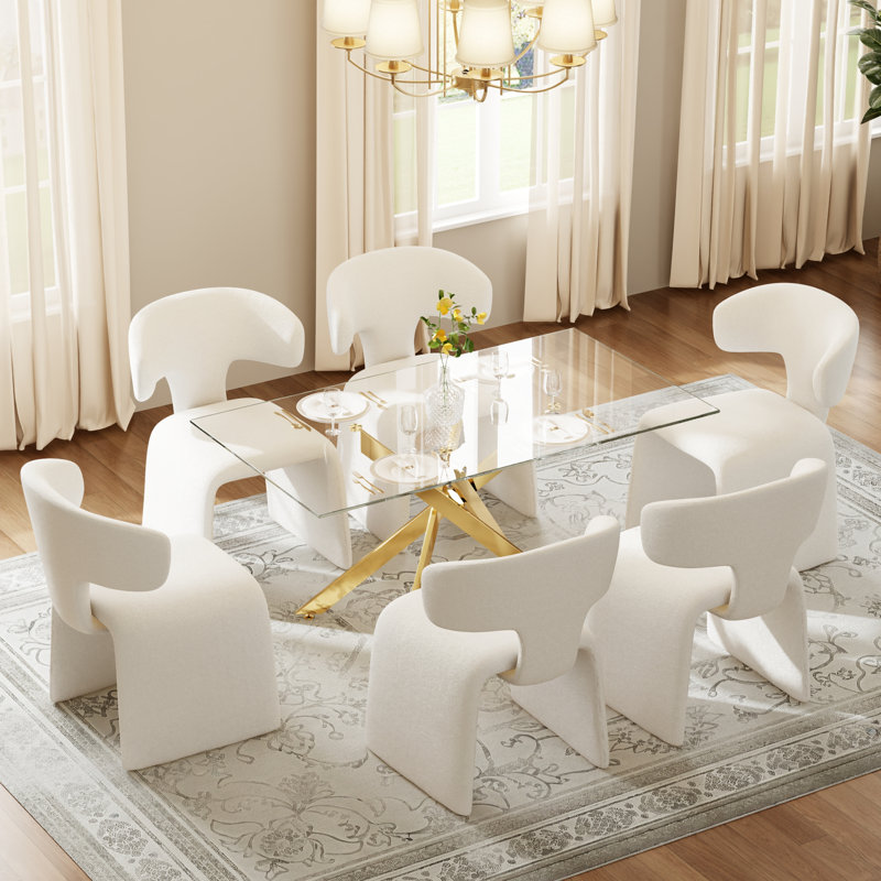 Ensemble de salle à manger Hoggan, 7 Pieces: Table, 6 Chairs, 29.5" H x 51" W x 29.5" D, Gold