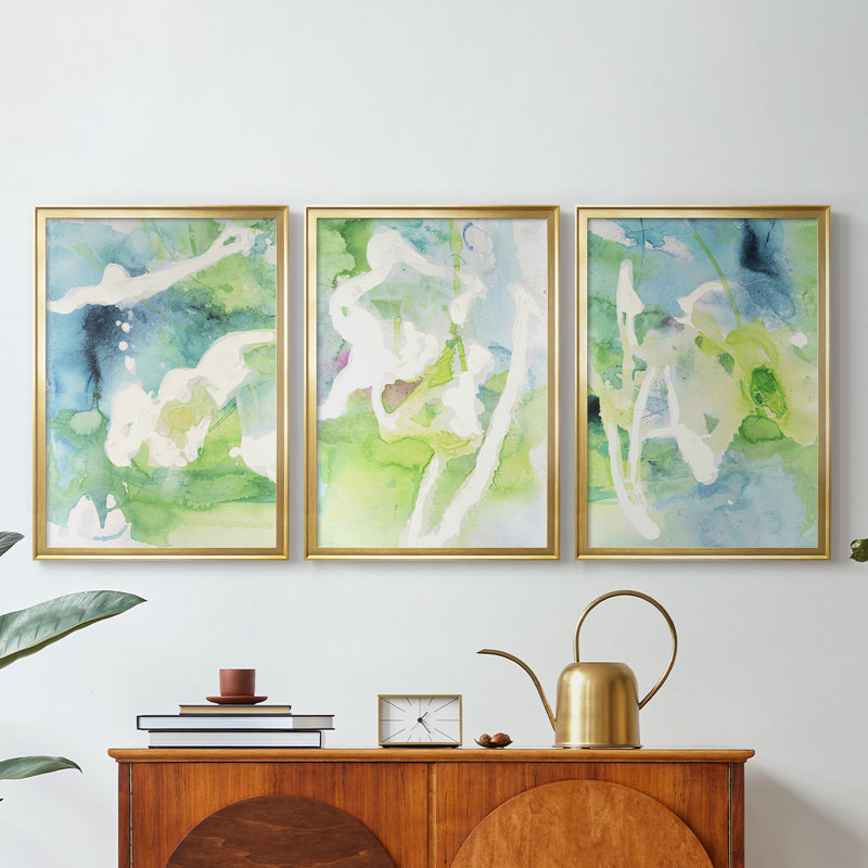 Rising Above I - Toile tendue avec châssis sur mesure - 3 pièces, H 27 po x l 39 po, Gold