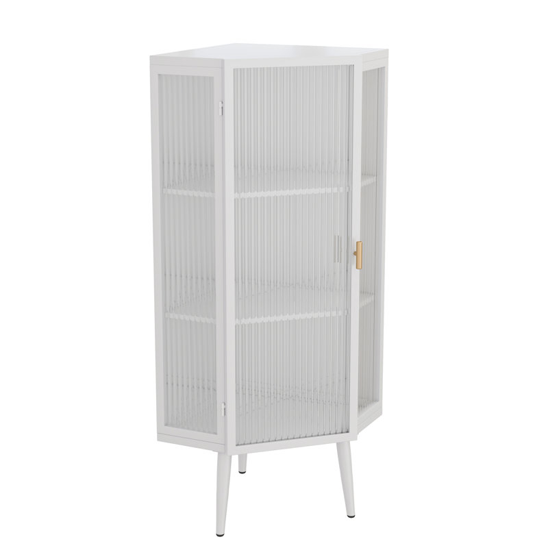 Armoire de plancher de 22,24 po en blanc, avec portes en verre trempé et 3 rangements, pour le salon, la chambre à coucher, l'armoire blanche de la salle de bain, 3 portes, moderne et fonctionnelle