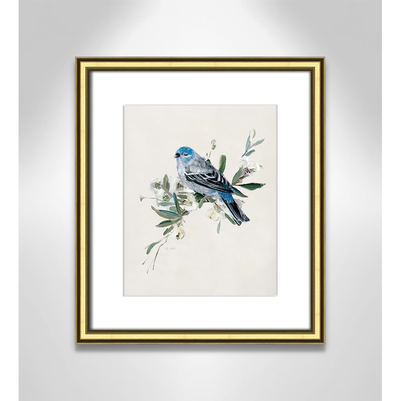 Bluebird Happy II - peinture encadrée, Encadrement doré, L 14,25 po x H 16,25 po