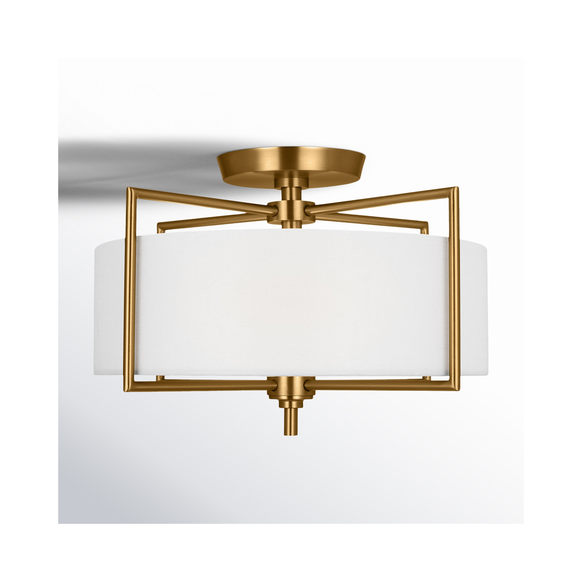 Fabric Semi Flush Mount, Burnished Brass, 10" H x 15" W x 15" D