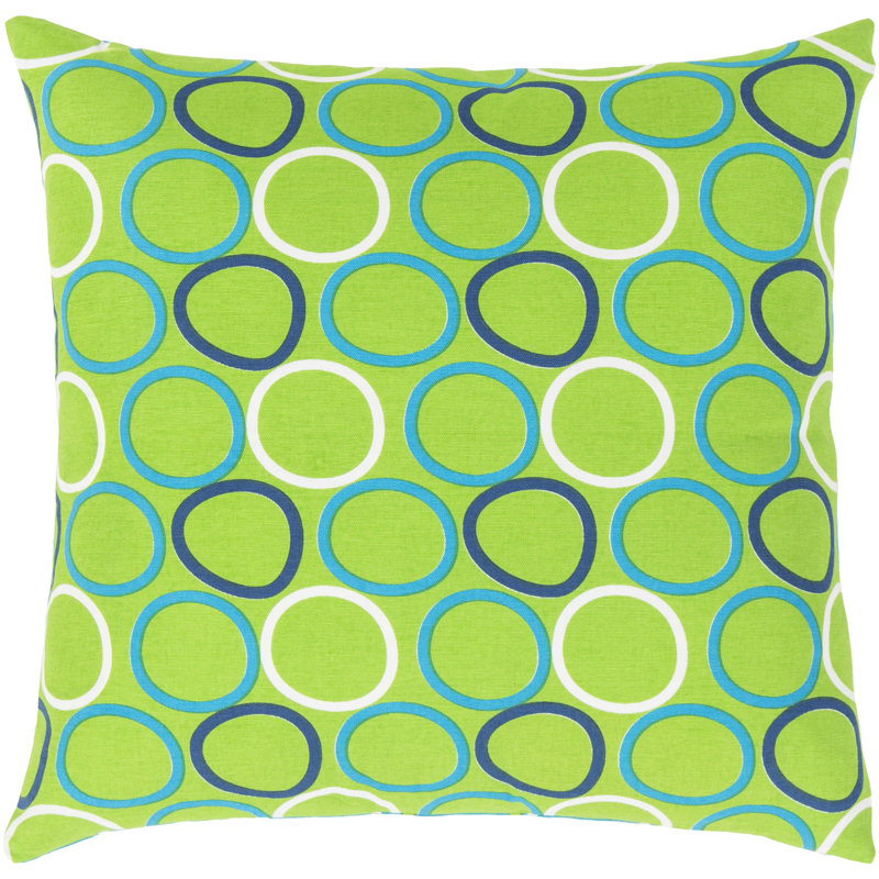 Geometric Down Throw Pillow, 18" H x 18" W x 4" D, Bright Blue/Grass Green/Dark Blue/White