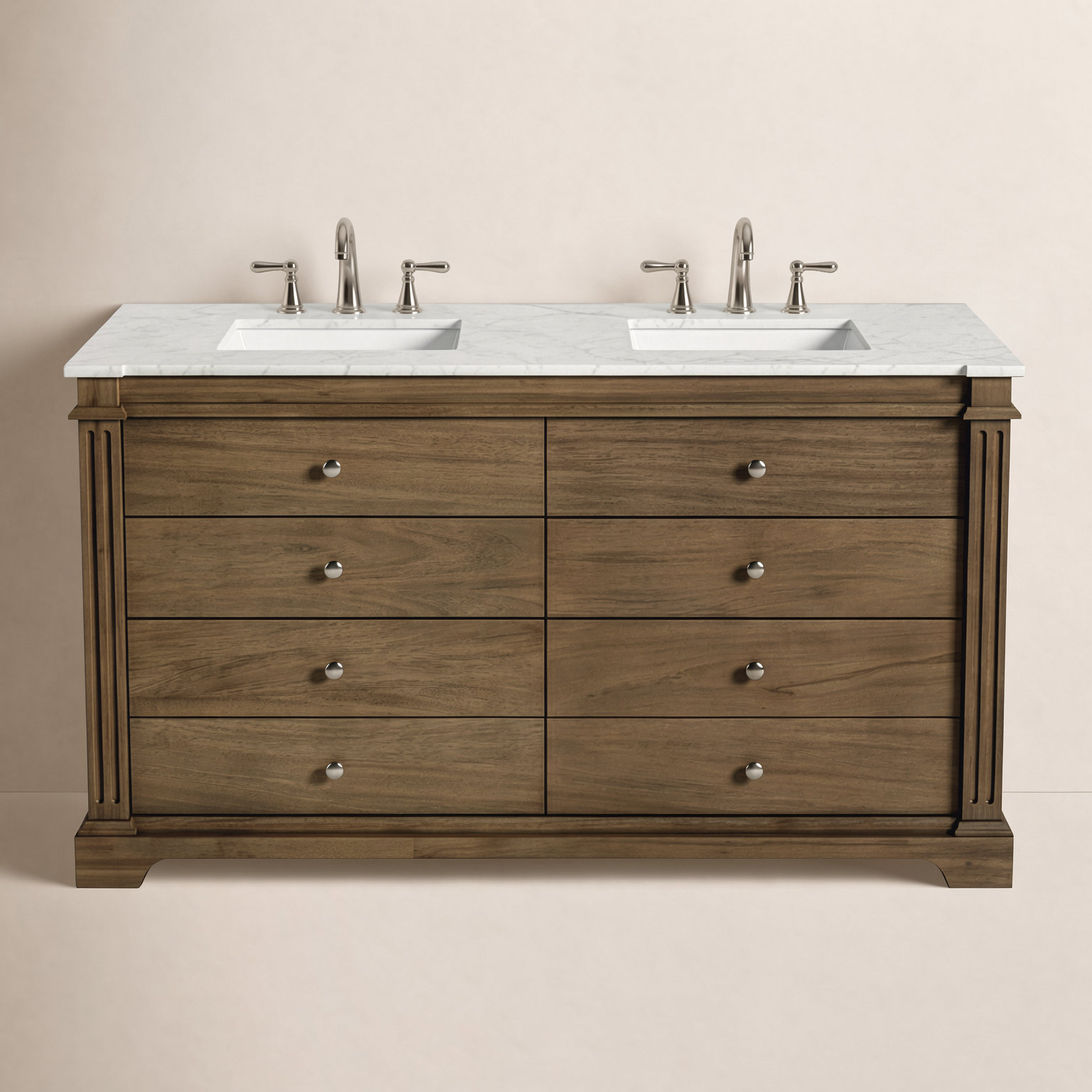 Garza 60" Carrara Marble Double Bathroom Vanity, Brown