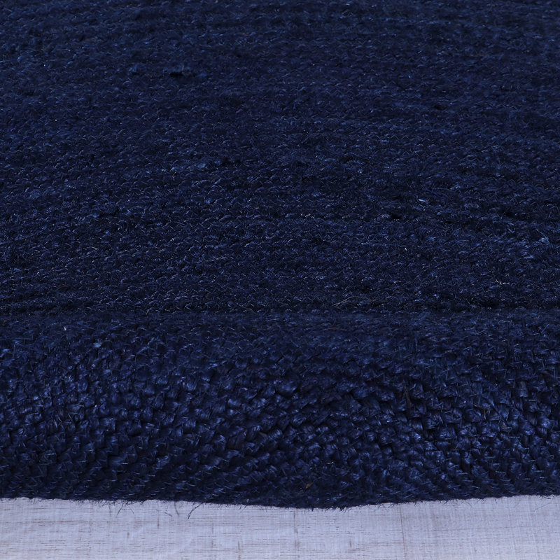 Tapis bleu marine en jute tissé à la main, Ovale 6 pi x 9 pi