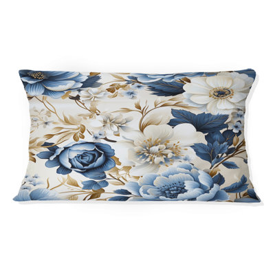 Blue And White Exotic Floral Canvas - Floral Printed Throw Pillow