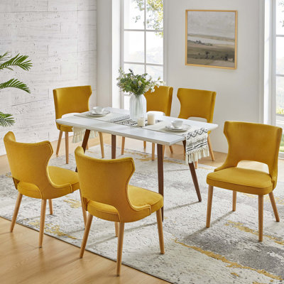 Piscoya Mid-century Modern Upholstered Dining Chairs With Solid Wood Legs (Set of 6)