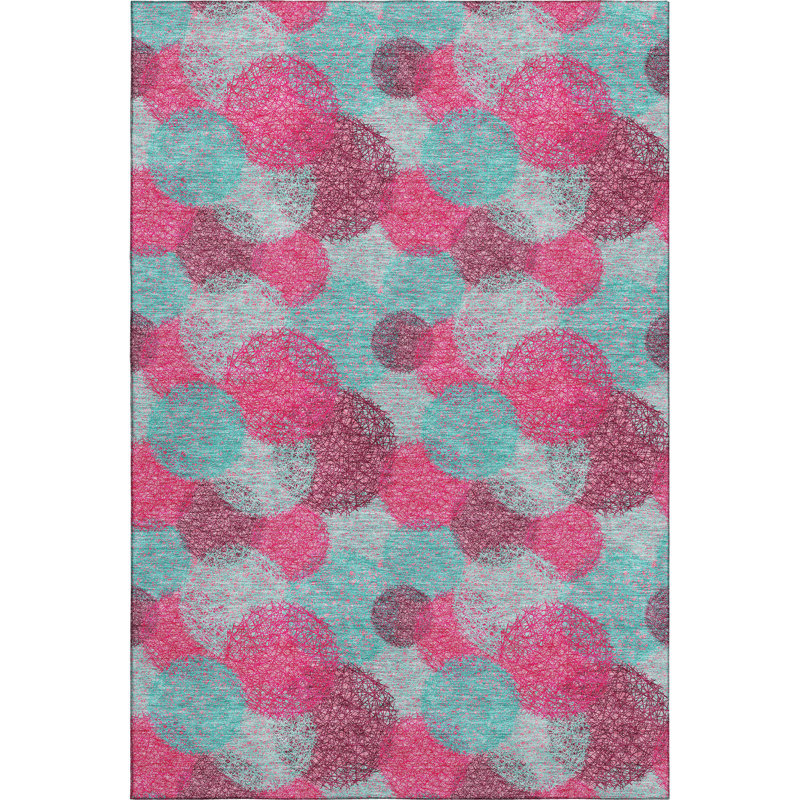 Premium Machine Washable Prisco Pink Rug, Rectangle 3' x 5'