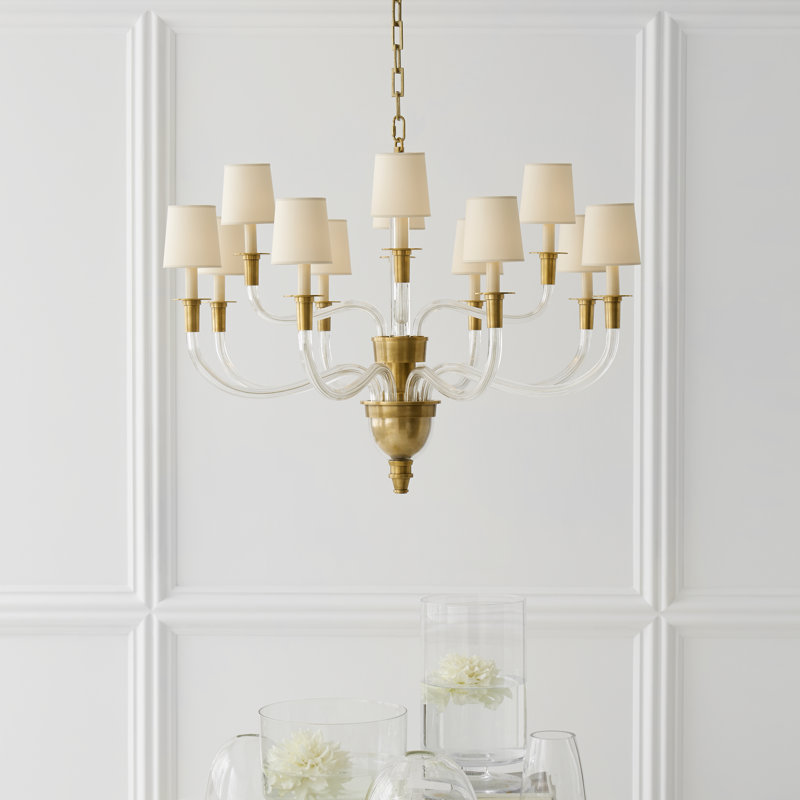 Thomas O'Brien Vivian Large Two-Tier Chandelier, Fabric, Hand-Rubbed Antique Brass