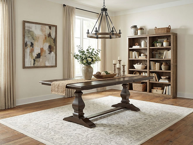 La table de salle à manger Kensington | Piétement central Oak Heirloom et tréteaux (extensible) - Espresso, Espresso
