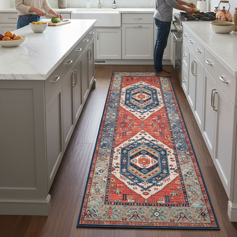 Rust Kitchen Runner Rug Washable Non-Slip, 2'x 5' (Runner)
