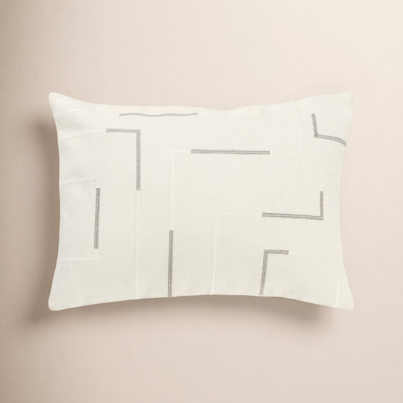 Odile Geometric Cotton Lumbar Throw Pillow, Ivory/Silver