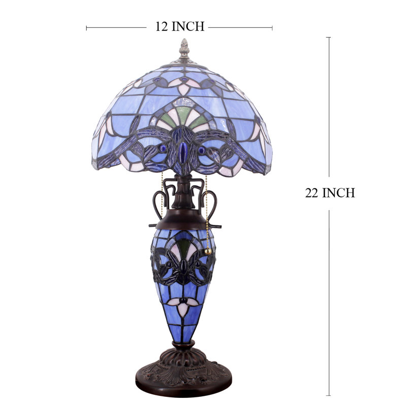 Lavender Blue Stained Glass Table Lamp with Pull Chain