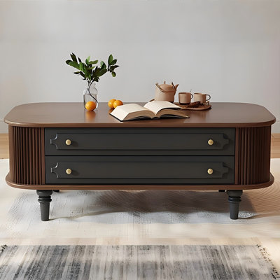 47.24"Modern Minimalist Solid Ash Wood Black-and-Brown Two-Tone Coffee Table