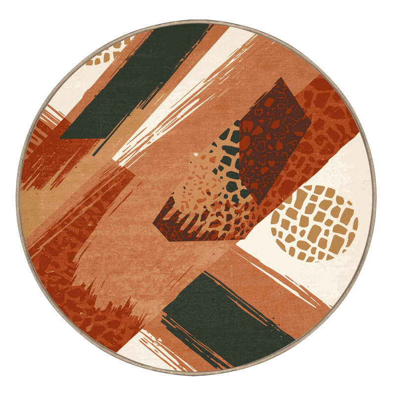 Soft Plush Earls Bohemian Geometric Area Rug in Pink – Beige Binding, 8' Round