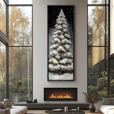 "Snowy Christmas Tree with Golden Accents", images extra larges, impression sur toile encadrée