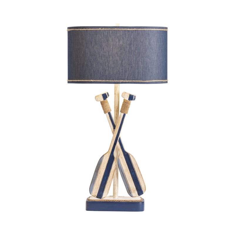 35.25" Resin Table Lamp With Blue Shade