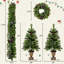 Ensemble d'arbre de Noël artificiel pré-éclairé 4 pièces, guirlande, couronne et ensemble de 2 arbres d'entrée 3 pi avec lumières DEL, arbre de Noël