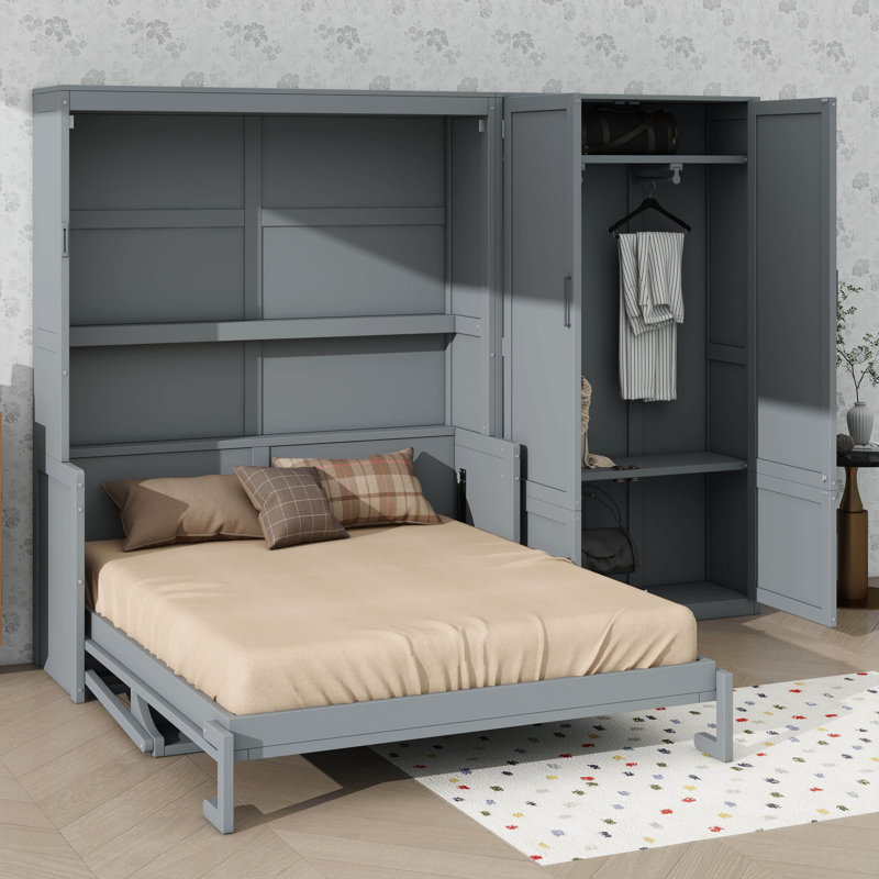 Grand lit escamotable mural intégré avec garde-robe
