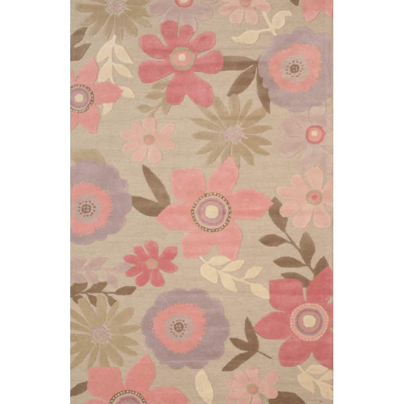 Hand Tufted Wool Floral Area Rug in Gray