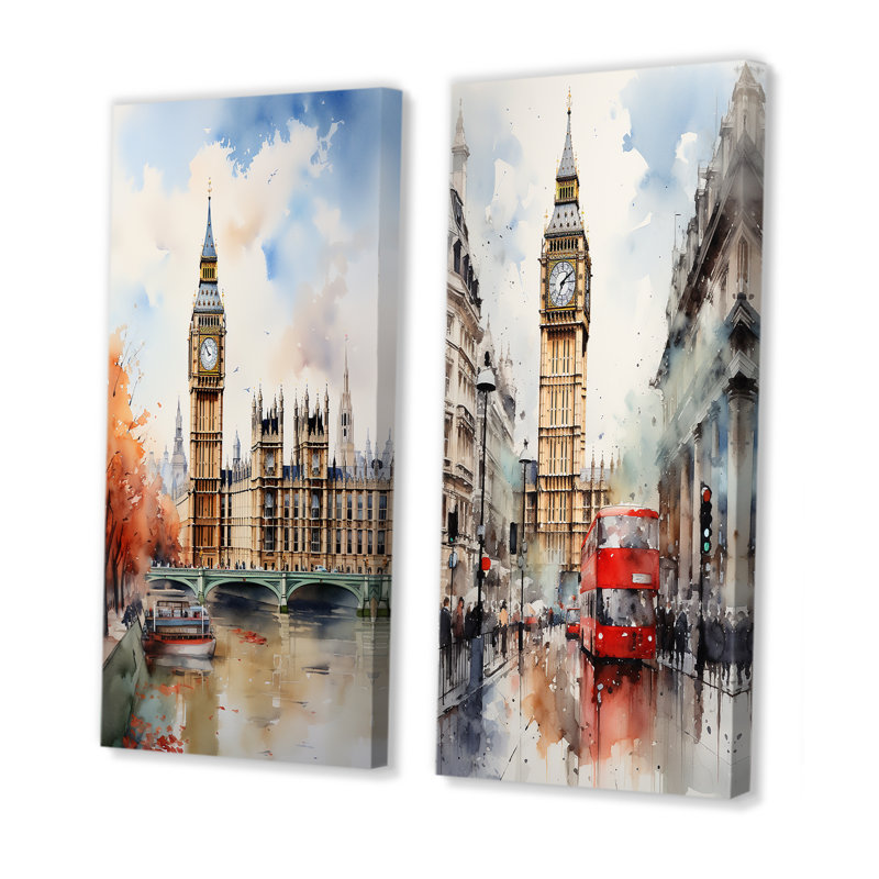 Big Benlondon Skylines I - London Skyline, ensemble de 2 impressions sur toile, Toile tendue, H 28 po x l 25 po