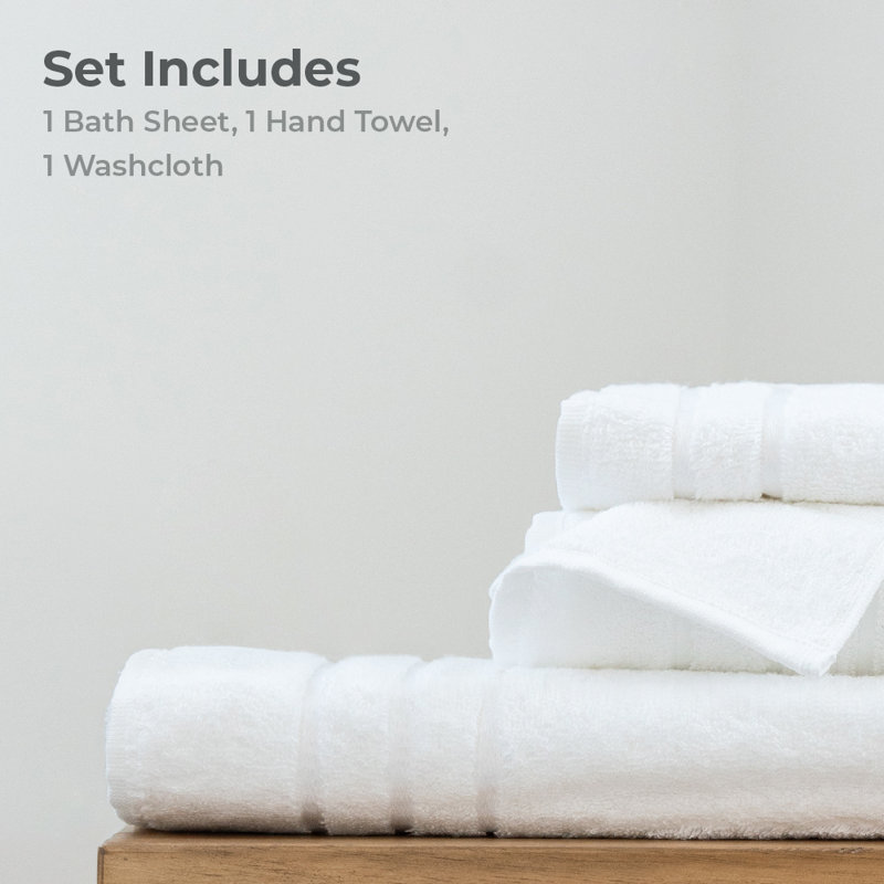 Ensemble de bain Cariloha (1 pièce) | Blanc Comprend 1 drap de bain, 1 débarbouillette et 1 débarbouillette | Mélange de coton turc et de viscose
