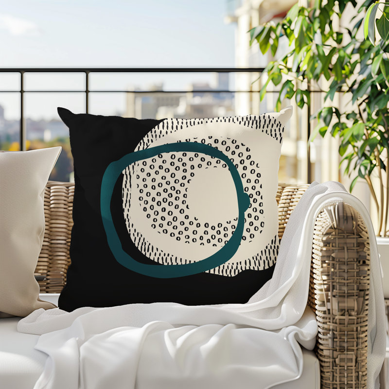 Coussin carré intérieur / extérieur pia, H 15 po x l 15 po, Émeraude / noir / blanc cassé