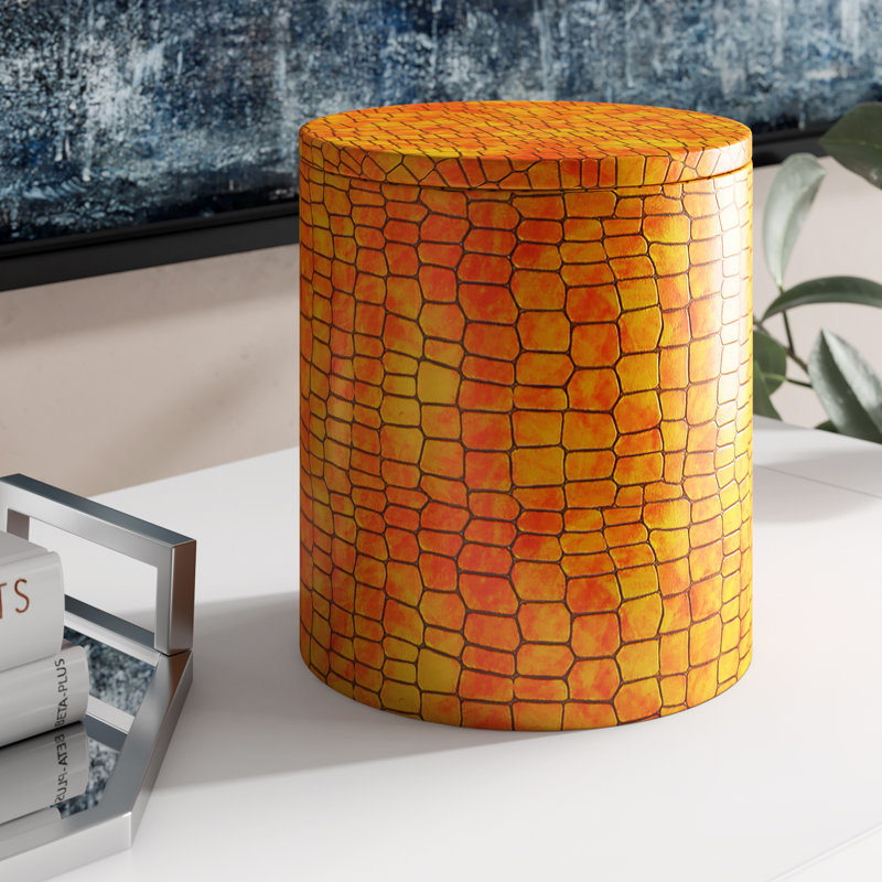 Pot de rangement de salle de bain orange en cuir avec couvercle - Organisateur de meuble-lavabo et porte-boules en coton