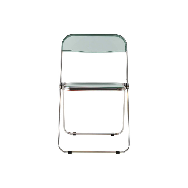 Chaise fantôme pliante transparente avec structure chromée, empilable et peu encombrante pour la vie moderne., Vert