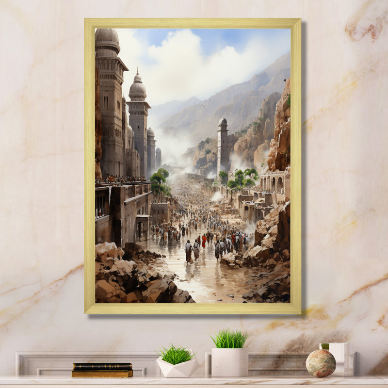 Shaheeya, art du pèlerinage Hadj I, encadré sur toile, H 44 po x l 34 po x P 1,5 po, Encadrement doré