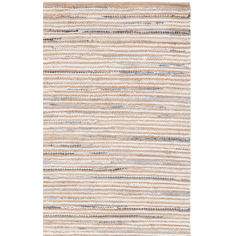 Abott Woven Jute/Canvas/Cotton Rug in Beige/Natural/Light Blue, Rectangle 6' x 9'