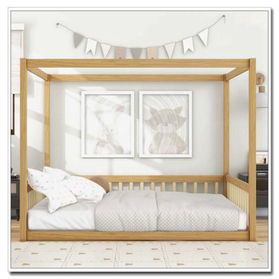 Lit en bois d'hévéa avec clôture Canopy