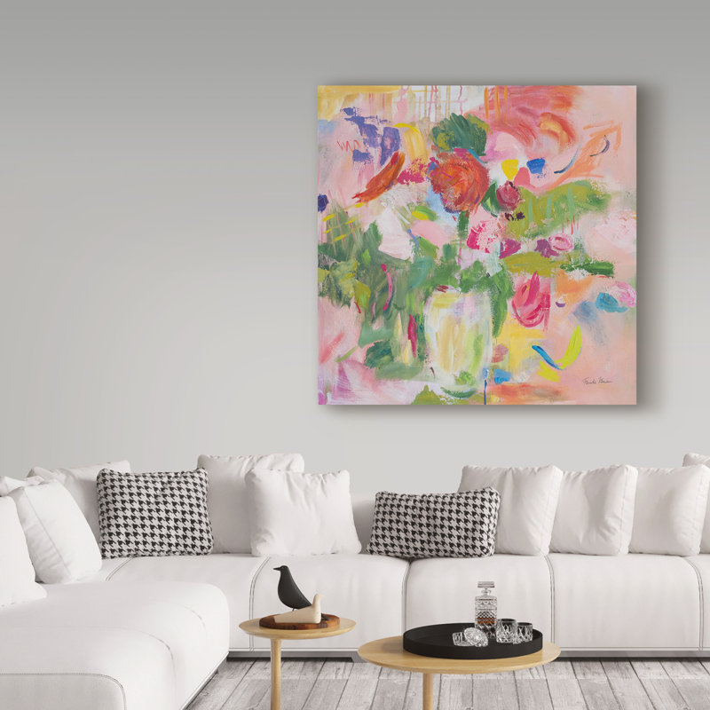 « rose impression », reproduction de peinture à l’acrylique sur toile tendue, H 14 po x l 14 po x P 2 po