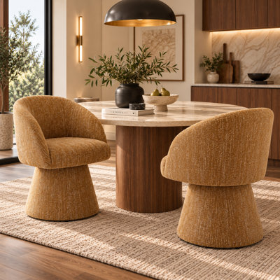 Kyo 24.4" W Chenille Swivel Barrel Chair