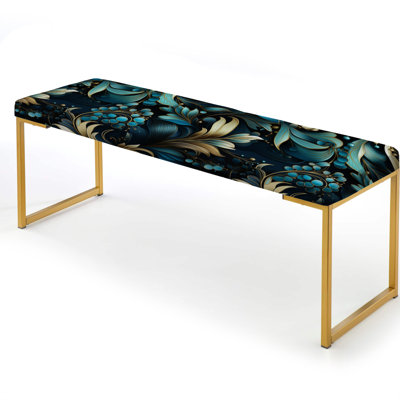 Deep Blue And White Flower Tranquility - Floral Upholstered Gold Bench