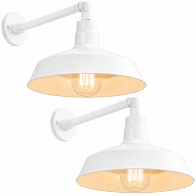 14 po Luminaire de grange à col-de-cygne blanc de 13 po Long bras d'extension - Applique murale de style campagnard, rétro, style antique - Homologué UL - Ampoule DEL A19 9W 900lm (blanc froid 5000K) - paquet de 2