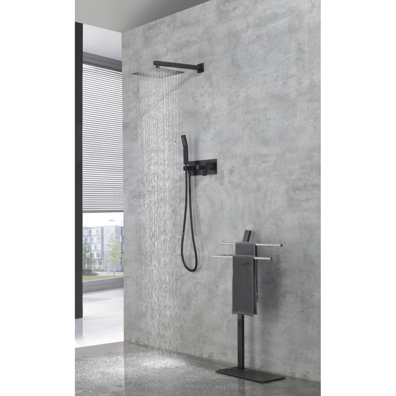Ensemble de robinet de douche en laiton noir mat avec système de douche 10 pouces avec douchette à jet de pluie et douchette à main