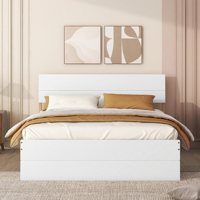 Modern Full Bed Frame And 2 Drawers ,platform bed,storage bed, Brown/White, Full