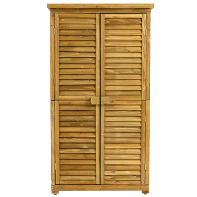 Armoire de rangement extérieure, remise de jardin en bois, remise de piscine avec porte verrouillable, toit imperméable et 2 tablettes amovibles, remise de rangement extérieure verticale pour patio