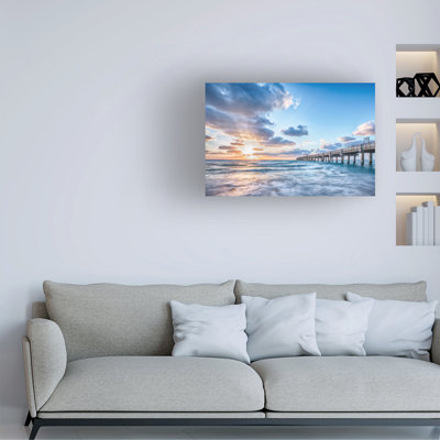 Wrapped Canvas Wall Art - Jon Evan 'Sunshine at the Pier' Wall Art for Living Room, Bedroom, or Office Décor  - 16x24