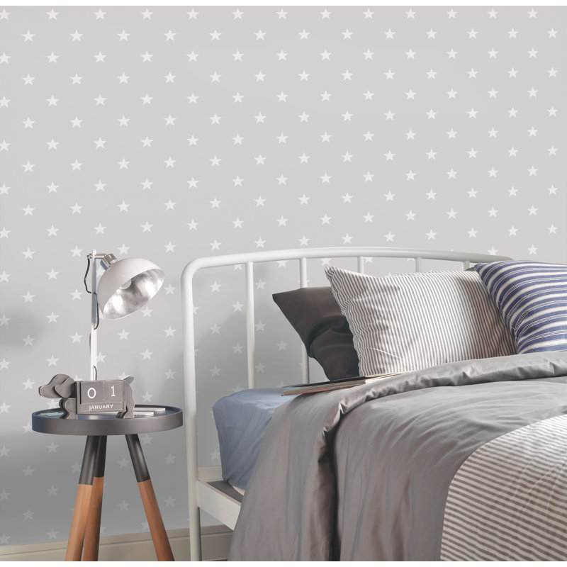 Deauville 2 Geometric Star Design 33' L x 21" W Wallpaper Roll, Beige/White
