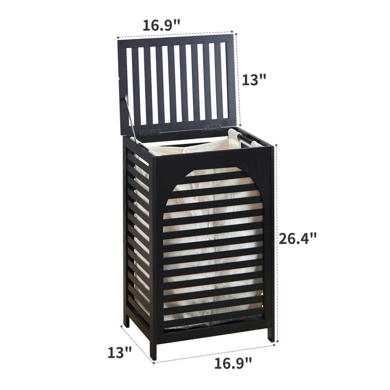 Laundry Hamper With Lid,Bamboo Large Waterproof Clothes Laundry Basket,Removable Washing Bags With Handles,Clothes Basket (Black)