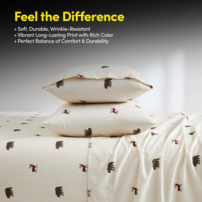 Printed Holiday 4Pc Sheet Sets, Easy Care, Soft & Wrinkle-Resistant Holiday Bedding - Polar Bears & Reindeers, King